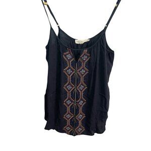 Lovestitch Womens Size S Embroidered Tank Top V-neck Navy Blue Boho